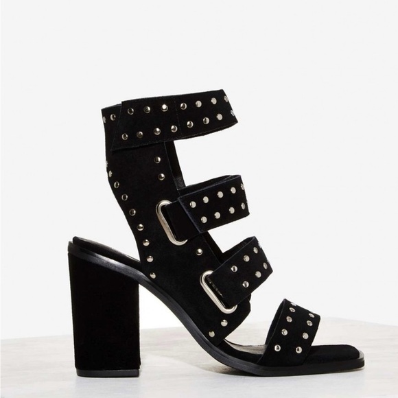 NWT Sol Sana Black Suede Silver Studded Lixer Heel in Size 40 from Free People - Picture 1 of 12